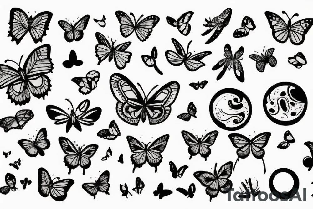 Moon and butterfly tattoo idea