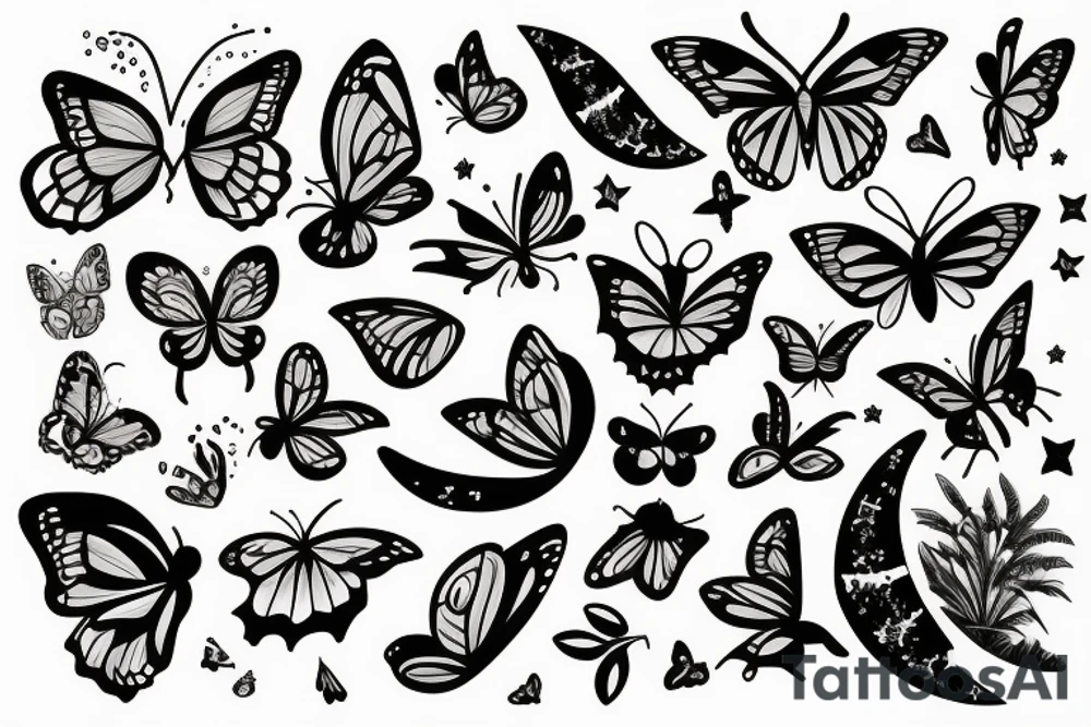 Moon and butterfly tattoo idea