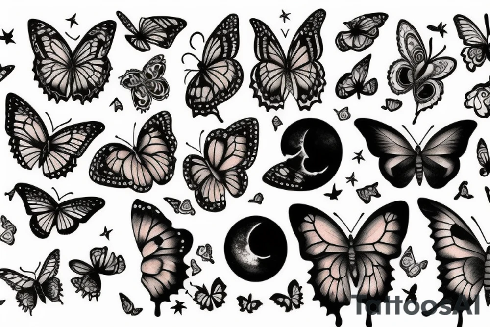 Moon and butterfly tattoo idea