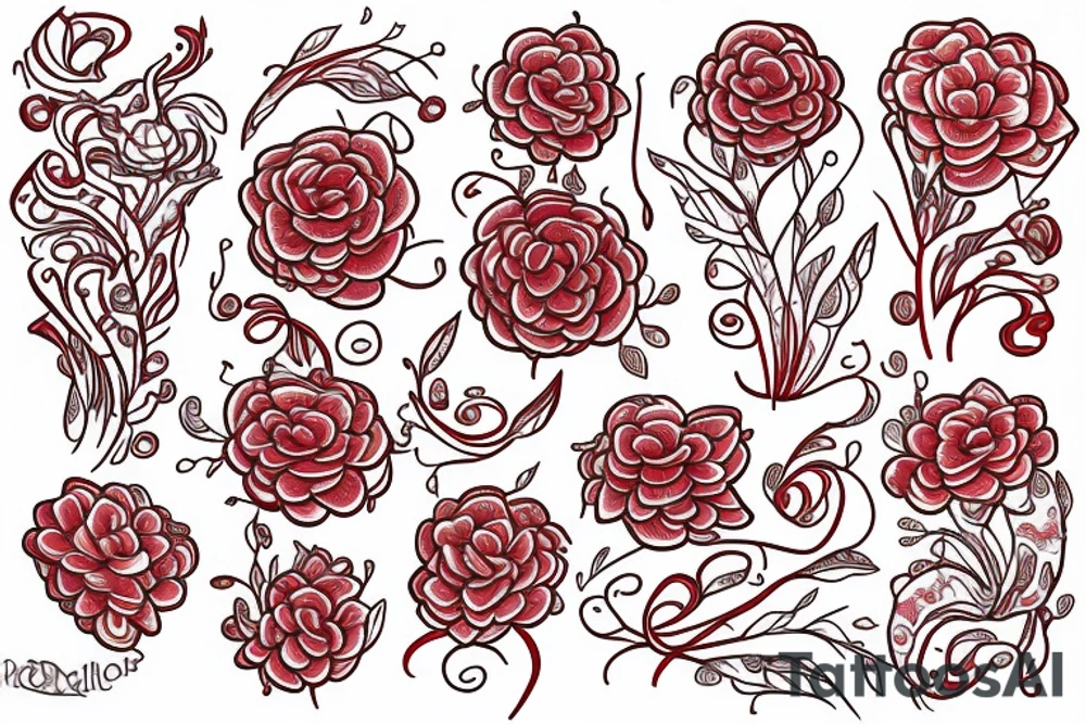 Red string flower tattoo idea