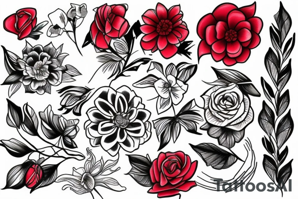 Red string flower tattoo idea