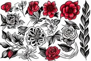 Red string flower tattoo idea