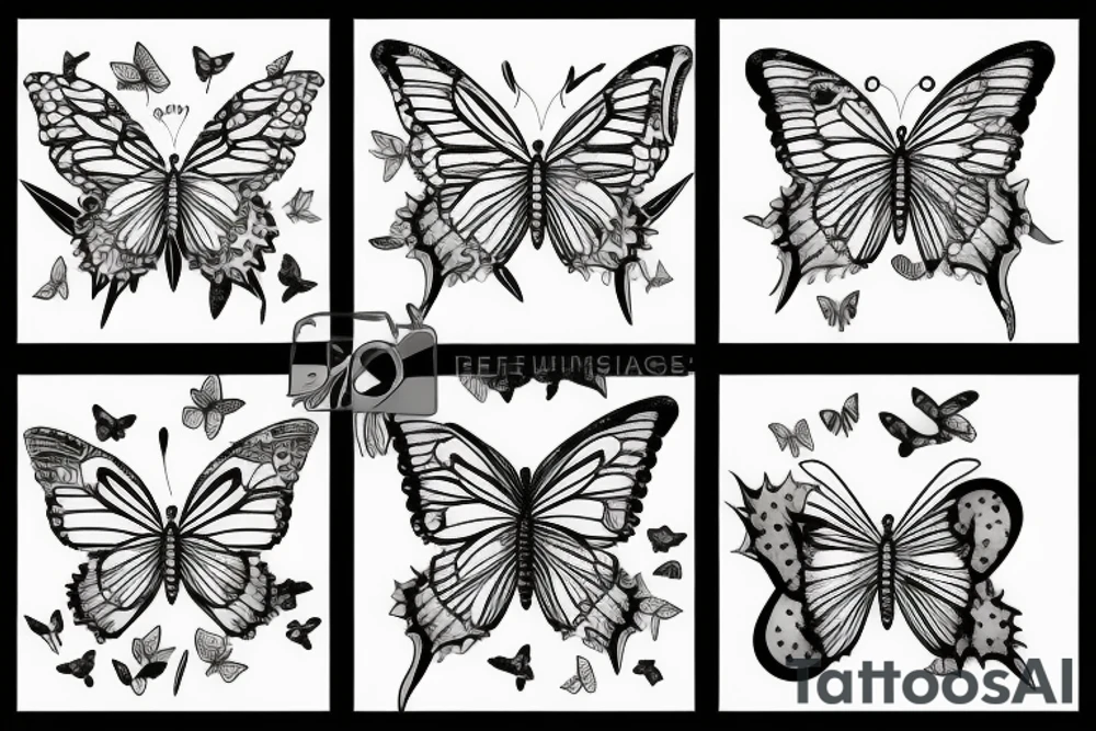 Green tea butterflies tattoo idea