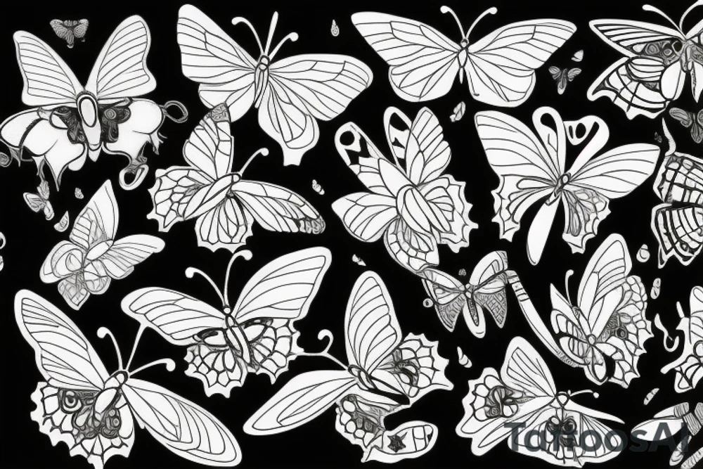 Green tea butterflies tattoo idea