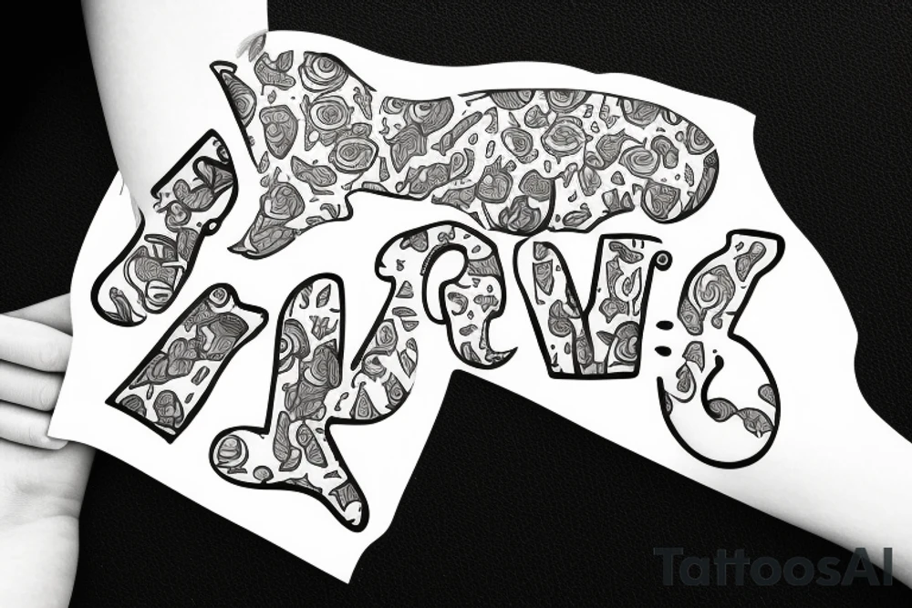 cat paw with the initials A P R M tattoo idea