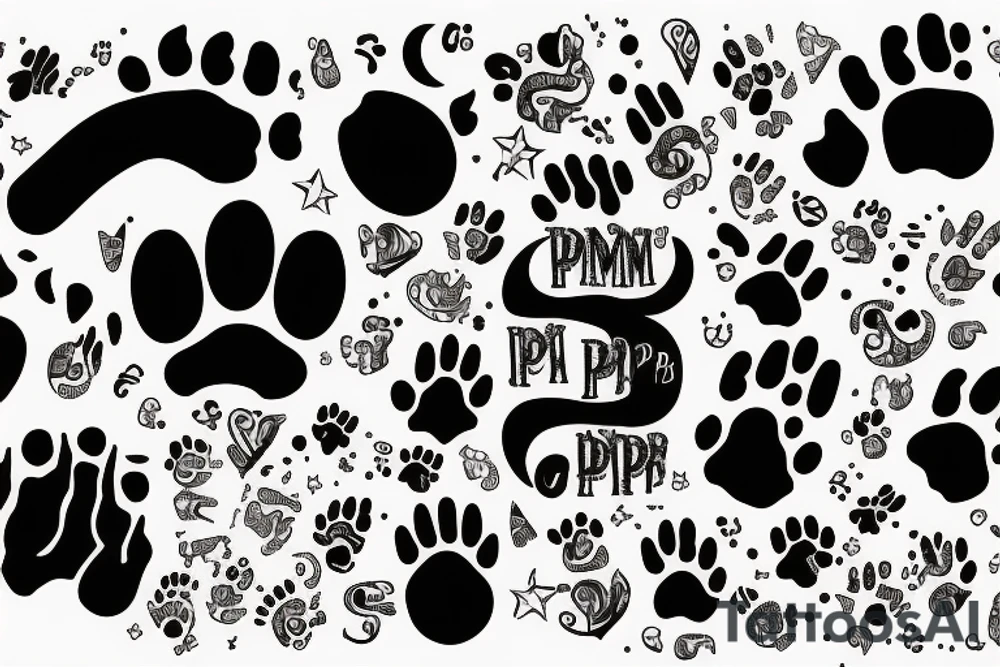 cat paw with the initials A P R M tattoo idea