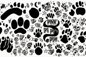 cat paw with the initials A P R M tattoo idea