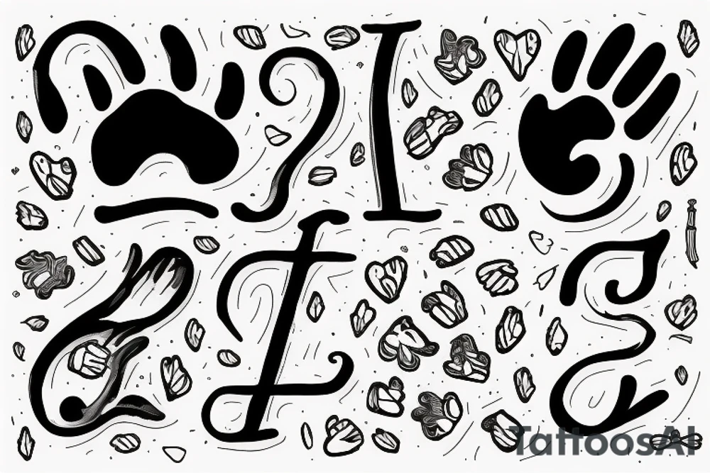cat paw with 4 initials tattoo idea