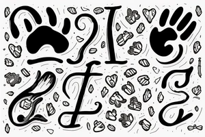 cat paw with 4 initials tattoo idea