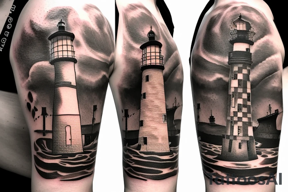 an Ai in front of a lighthouse tattoo idea