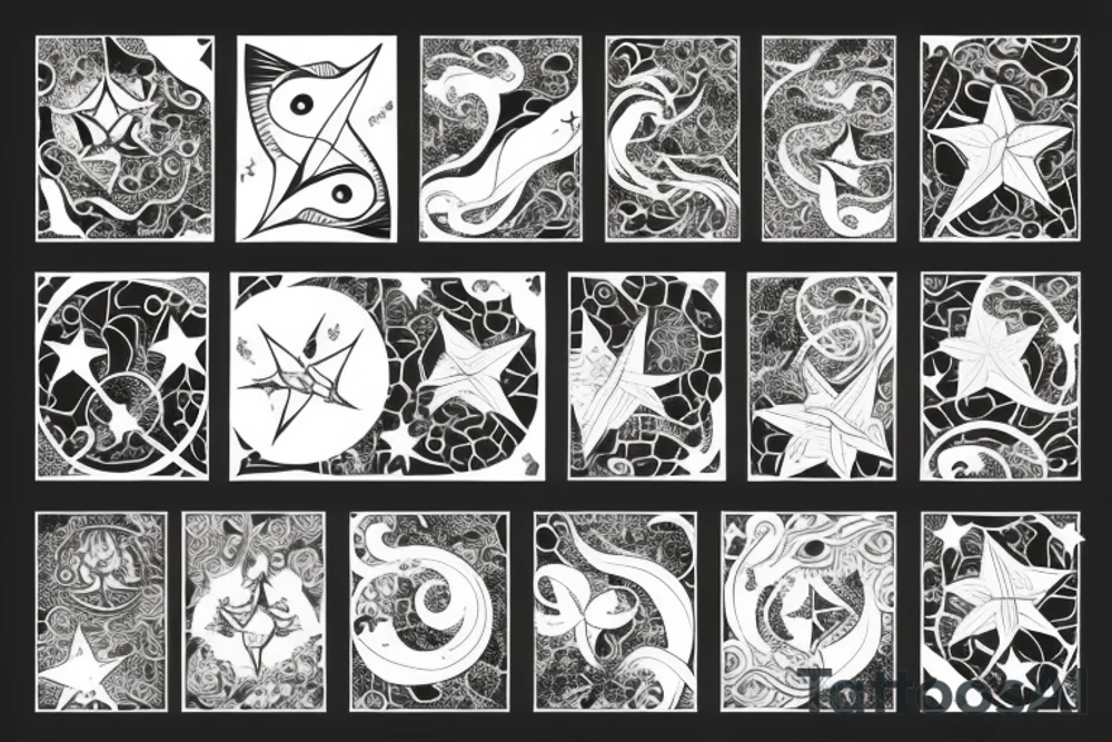 fish and stars celestial tattoo idea