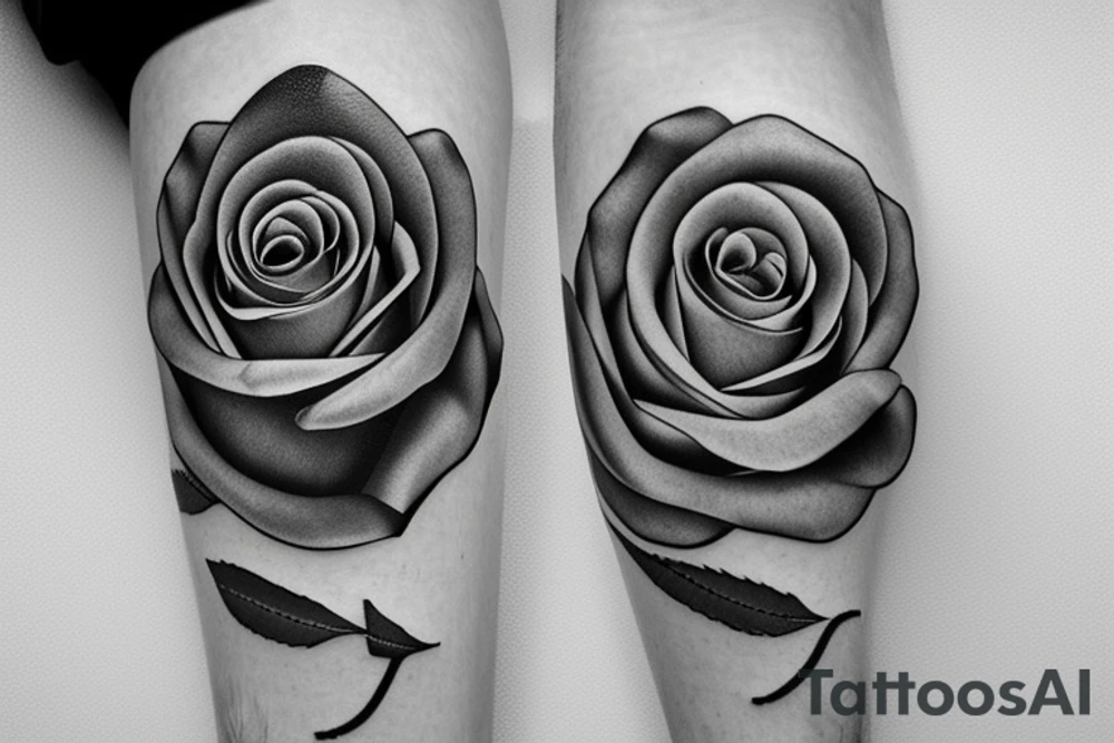 small rose in fine line with the stem making a letter P tattoo idea