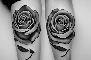 small rose in fine line with the stem making a letter P tattoo idea