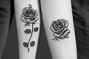 small rose in fine line with the stem making a letter P tattoo idea