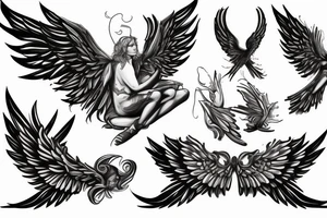 A seated archangel with the wings spread out tattoo idea
