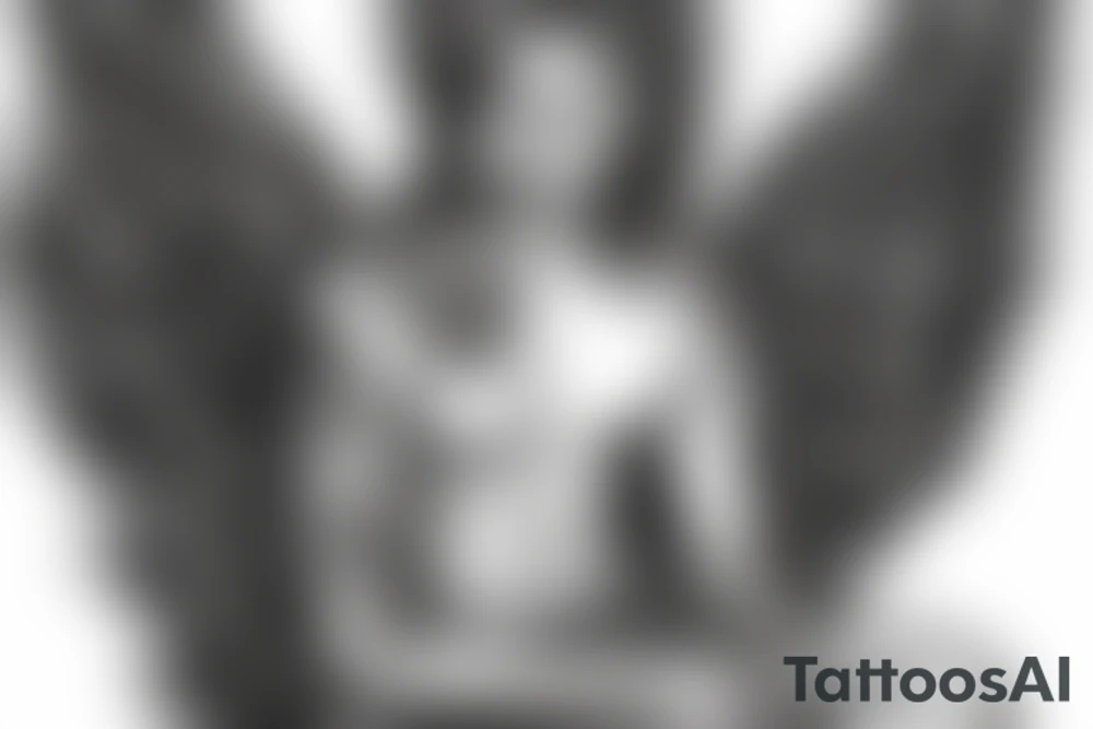 A seated archangel with the wings spread out tattoo idea