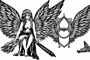 A seated archangel with the wings spread out tattoo idea