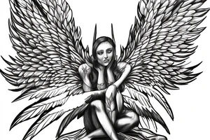 A seated archangel with the wings spread out tattoo idea