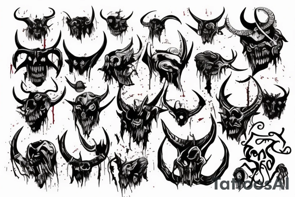 Demon with bloody horns tattoo idea