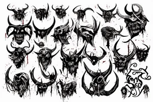 Demon with bloody horns tattoo idea