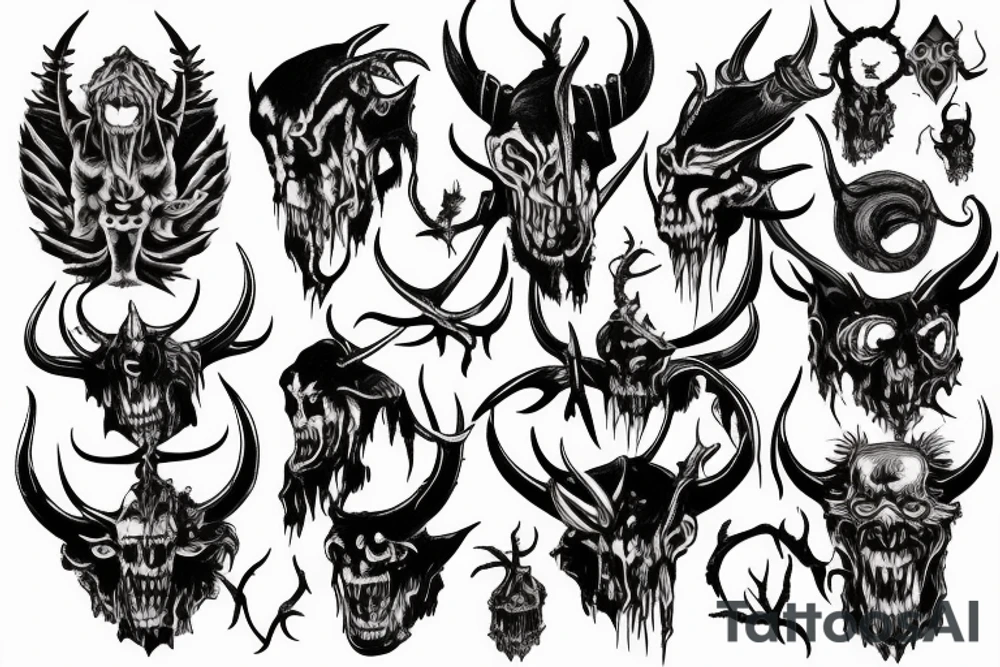 Demon with bloody horns tattoo idea