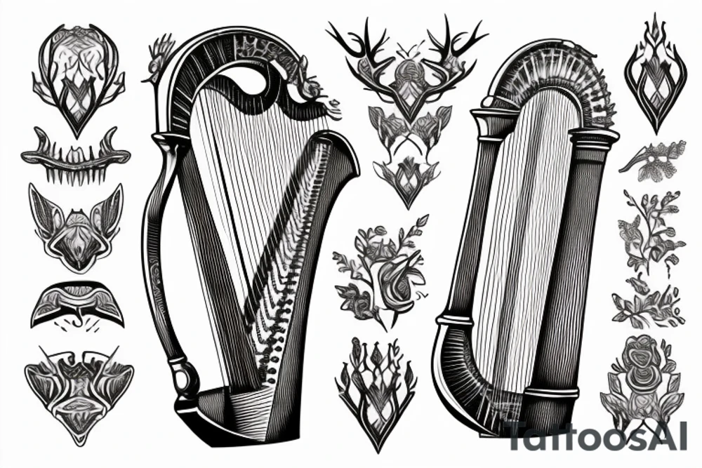 A harp made of  antlers tattoo idea