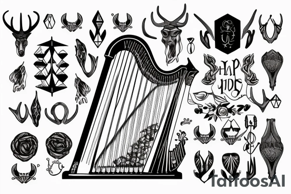A harp made of antlers tattoo idea