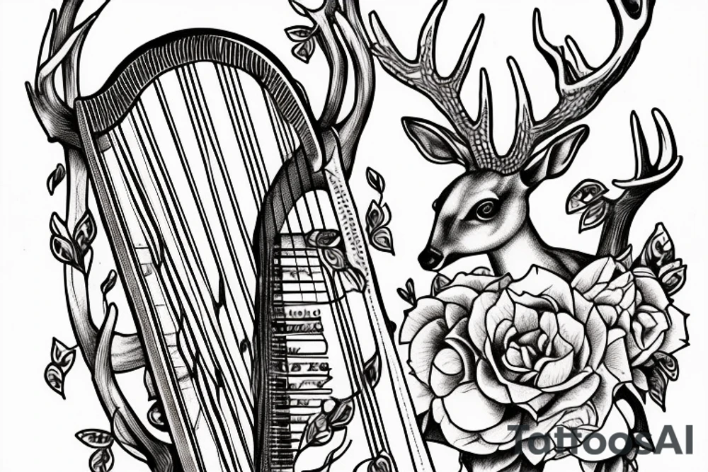 A harp made out of female deer antlers tattoo idea