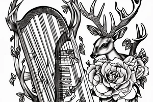 A harp made out of female deer antlers tattoo idea