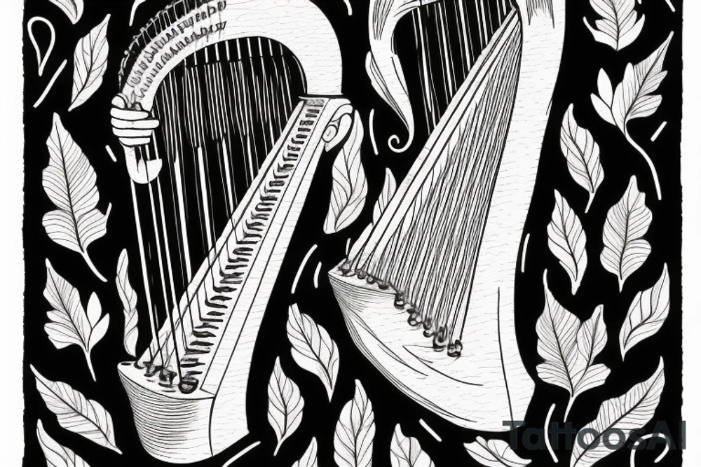 A harp made out of female deer antlers tattoo idea