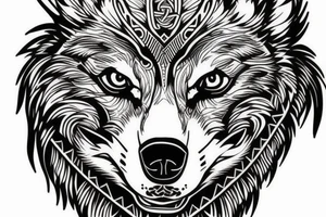 Wolf's head with nordic elements tattoo idea