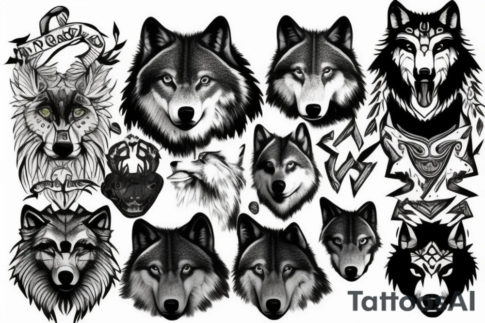 Wolf's head with nordic elements tattoo idea
