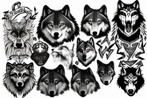 Wolf's head with nordic elements tattoo idea