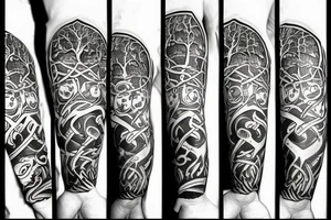 Wolf's head with nordic symbols  and a tree of life tattoo idea