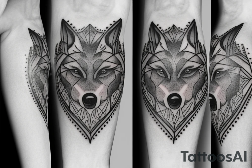 Wolf's head with nordic symbols and a tree of life tattoo idea