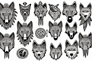 Wolf's head with nordic symbols  and a tree of life tattoo idea