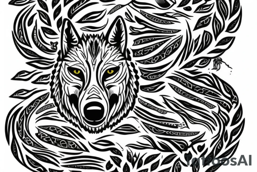 Wolf's head with nordic symbols and a tree of life tattoo idea