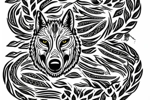 Wolf's head with nordic symbols  and a tree of life tattoo idea
