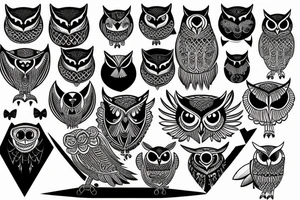 Owl with rossry tattoo idea