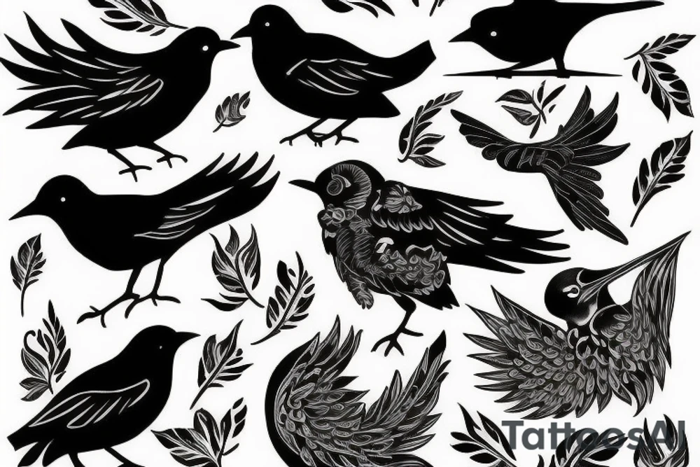 Black bird and fire tattoo idea