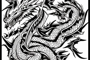 A dragon tattoo that will cover forearm and will turn around the arm. tattoo idea