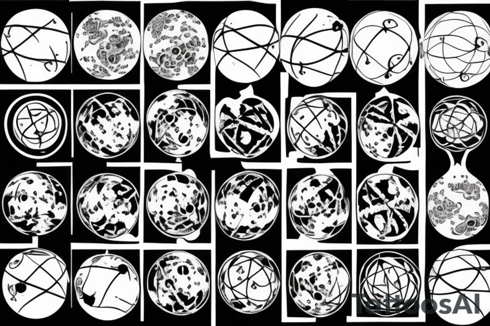 an otherworldly and ominous formation of spheres orbiting each other tattoo idea