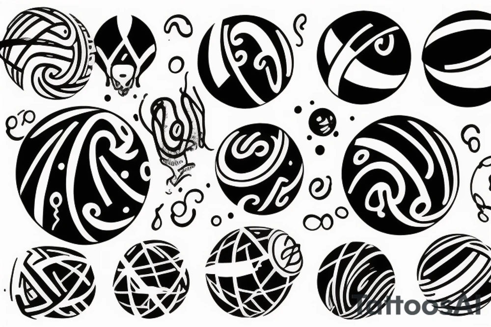 an otherworldly and ominous formation of spheres orbiting each other tattoo idea