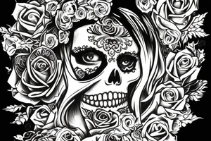 santa muerte girl, near the death and owls and roses tattoo idea