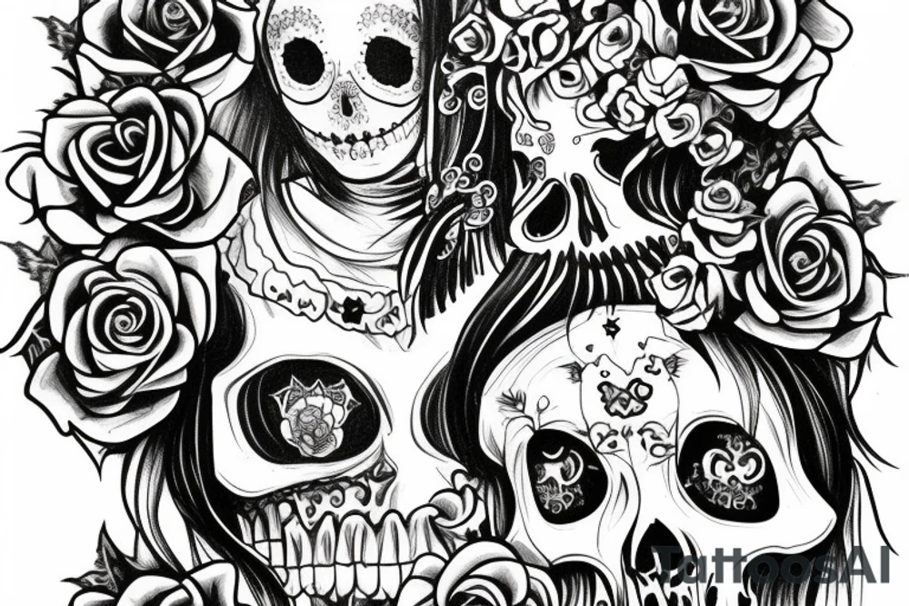 santa muerte girl, near the death and owls and roses tattoo idea