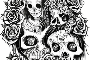 santa muerte girl, near the death and owls and roses tattoo idea