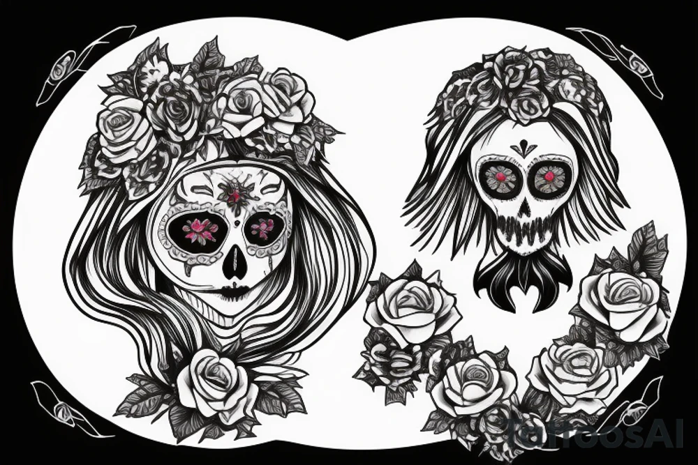 santa muerte girl, near the death and owls and roses tattoo idea