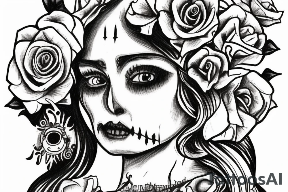 santa muerte girl, near the death and owls and roses tattoo idea