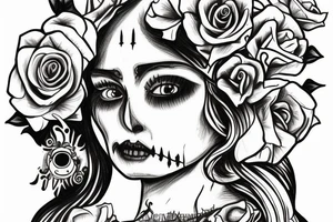 santa muerte girl, near the death and owls and roses tattoo idea