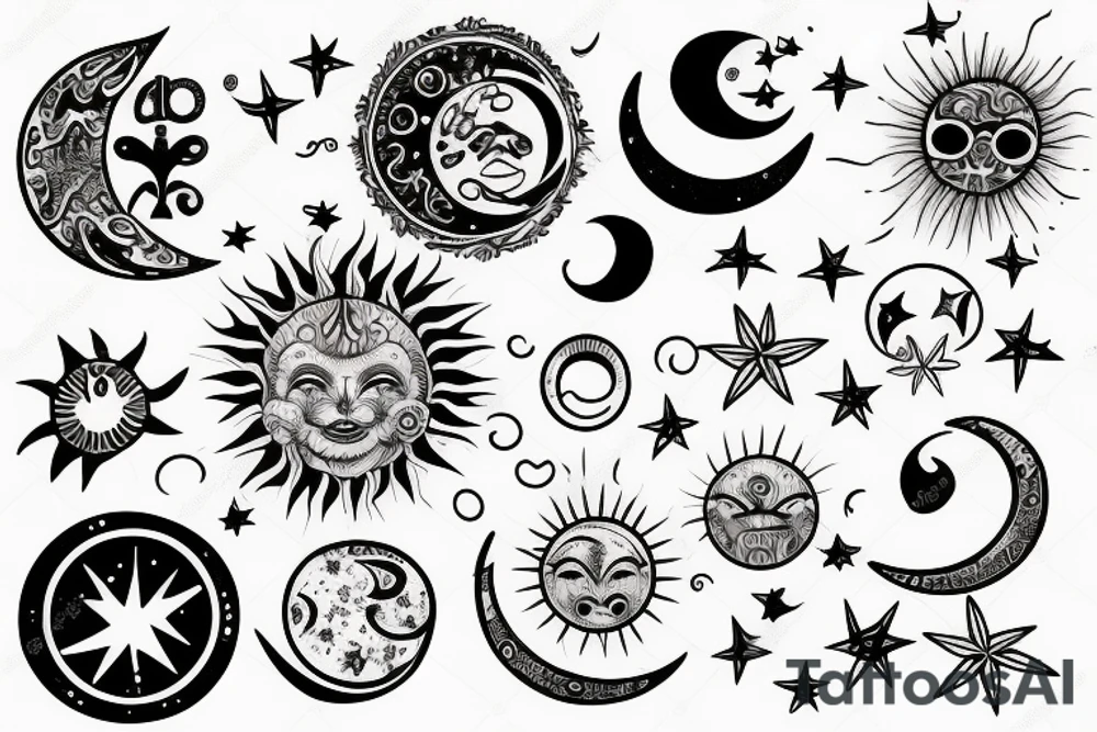 Sun, moon, and star tattoo idea